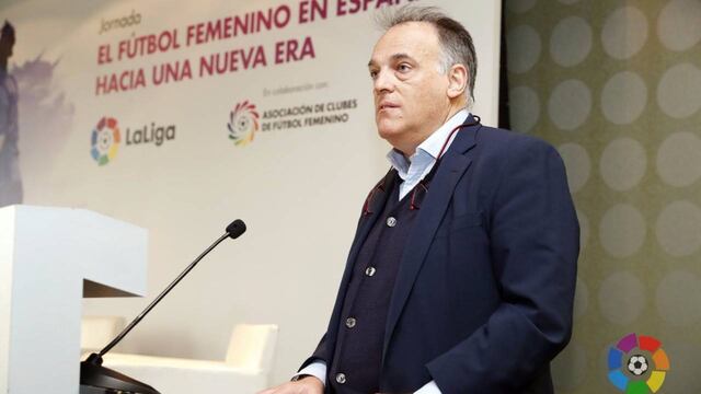 Javier Tebas durante una ponencia.
