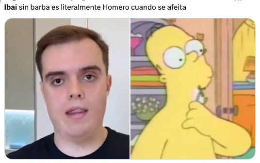 Comparan a Ibai Llanos con Homero Simpson tras afeitarse