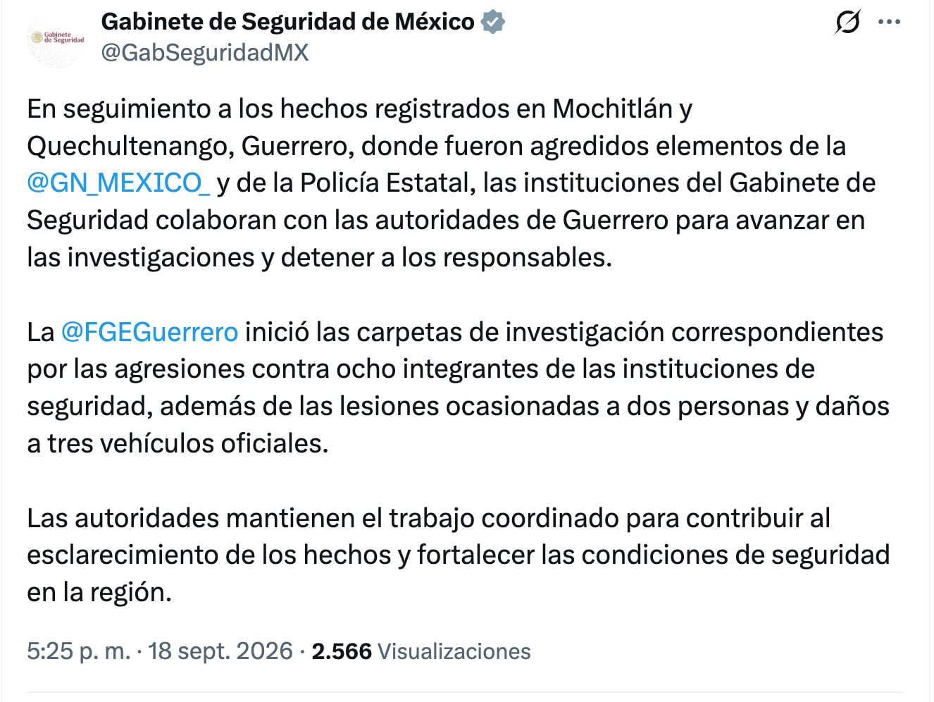 Fiscalía abre carpetas de investigación por agresiones en Mochitlán y Quechultenango