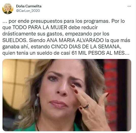 Ana María Alvarado: Doña Carmelita dice cuál es el salario de la periodista.