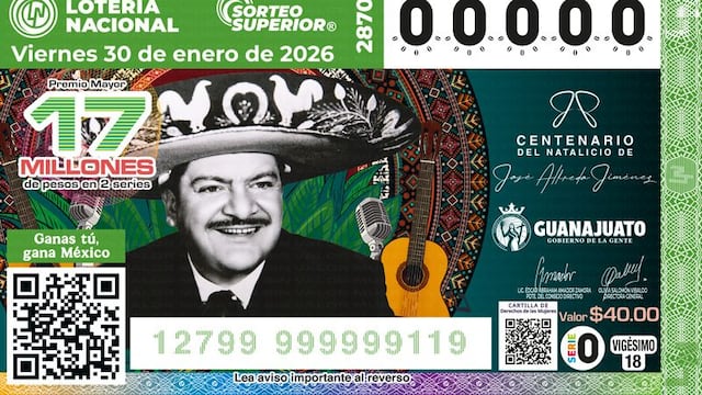Sorteo Superior de la Lotería Nacional celebrará los 100 años de José Alfredo Jiménez en Guanajuato.