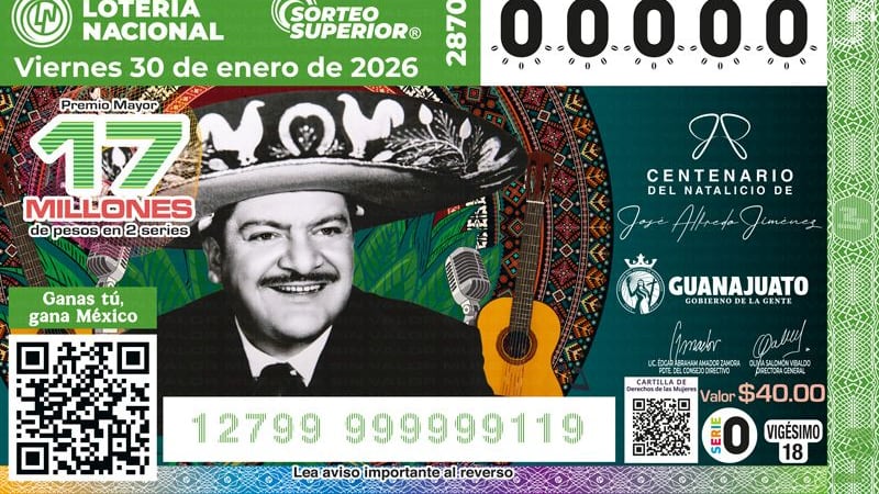 Lotería Nacional anuncia sorteo en Dolores Hidalgo por el centenario de José Alfredo Jiménez con sorteo especial