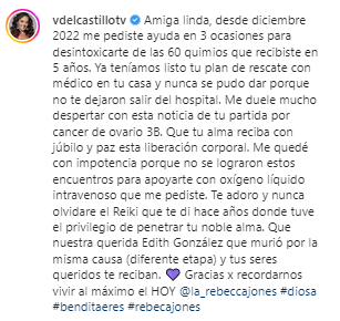 Verónica del Castillo revela detalles de la salud de Rebecca Jones.