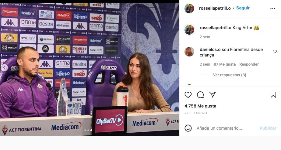 La Jefa de prensa de la Fiorentina compartió imágenes junto a Arthur Cabral