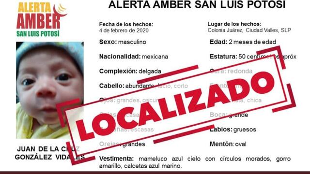 'Juanito', bebé de 2 meses localizado en San Luis Potosí.