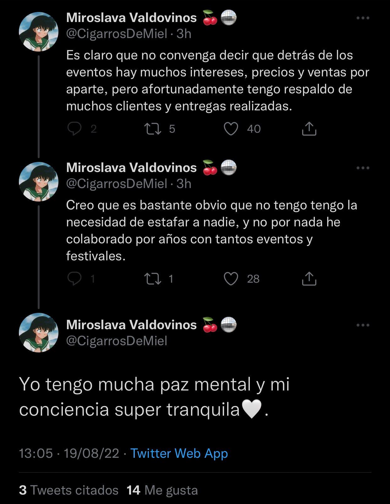 Tuit de Miroslava Valdovinos, revendedora de boletos para el Corona Capital 2022