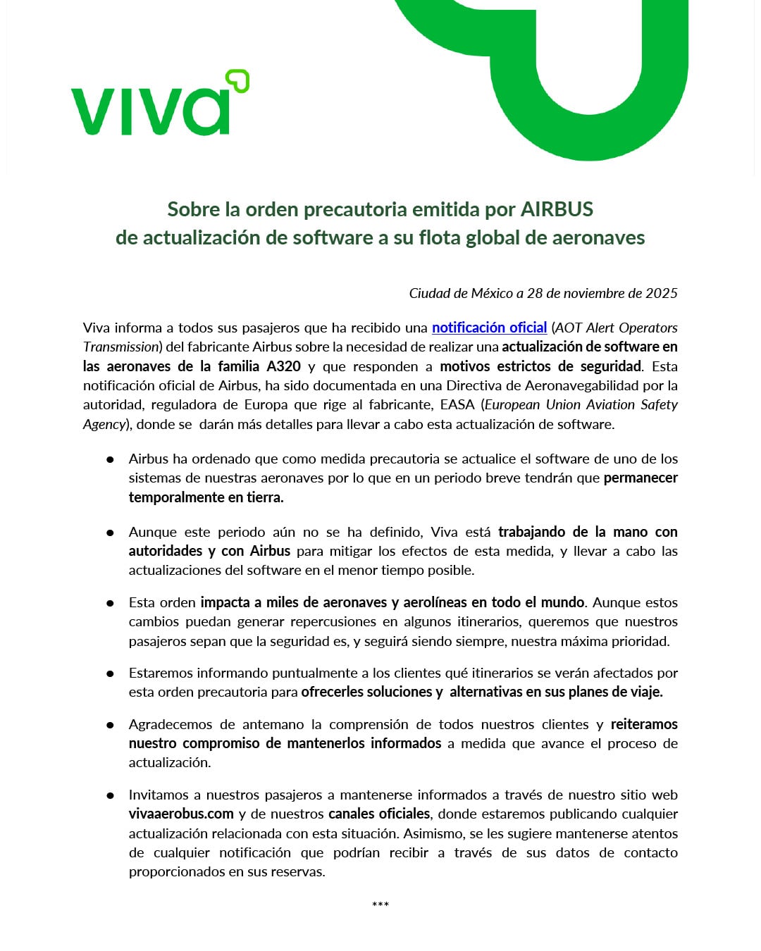 Viva Aerobus sobre advertencia de Airbus