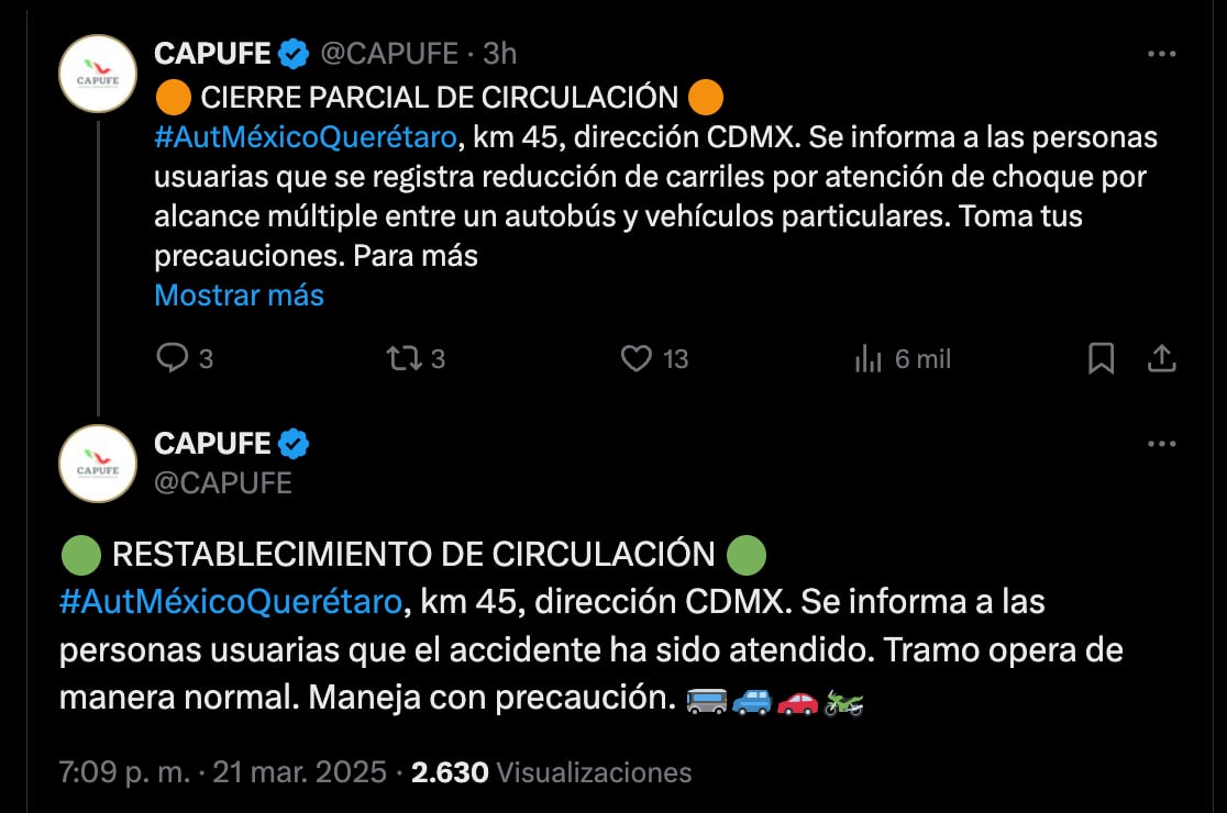 Autopista México-Querétaro hoy 21 de marzo: cierran circulación por tráiler que se incendió