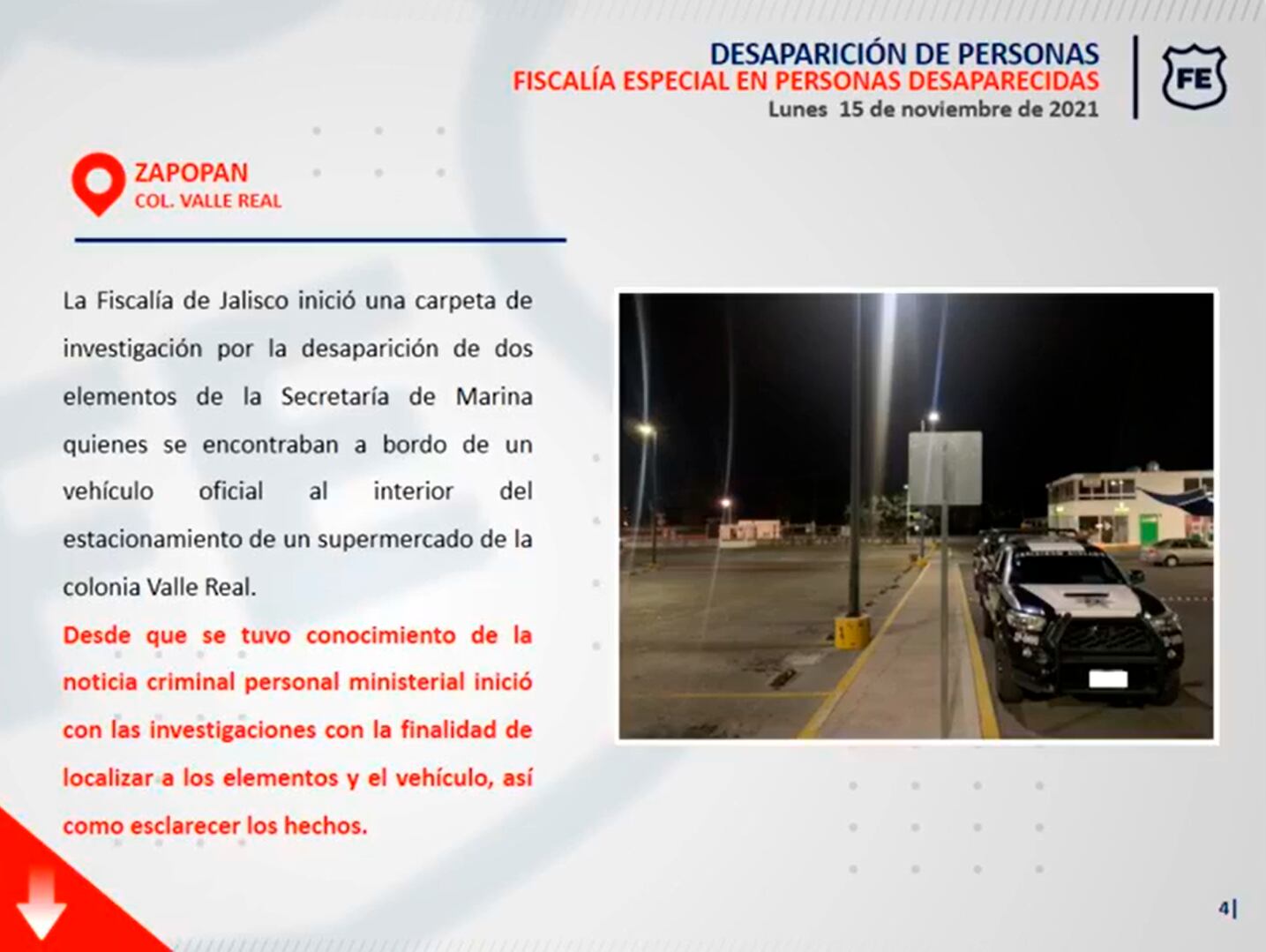 Captura de video de conferencia de prensa de la Fiscalía de Jalisco sobre el caso de la desaparición de dos elementos de la Marina