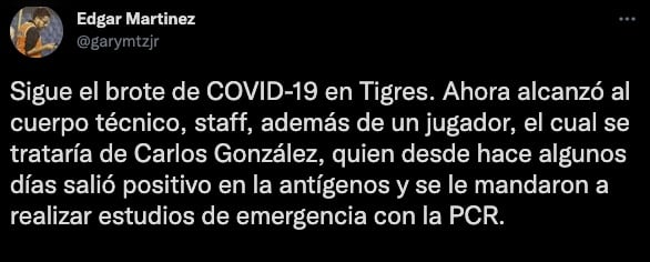 Carlos González sería el jugador contagiado de Covid-19