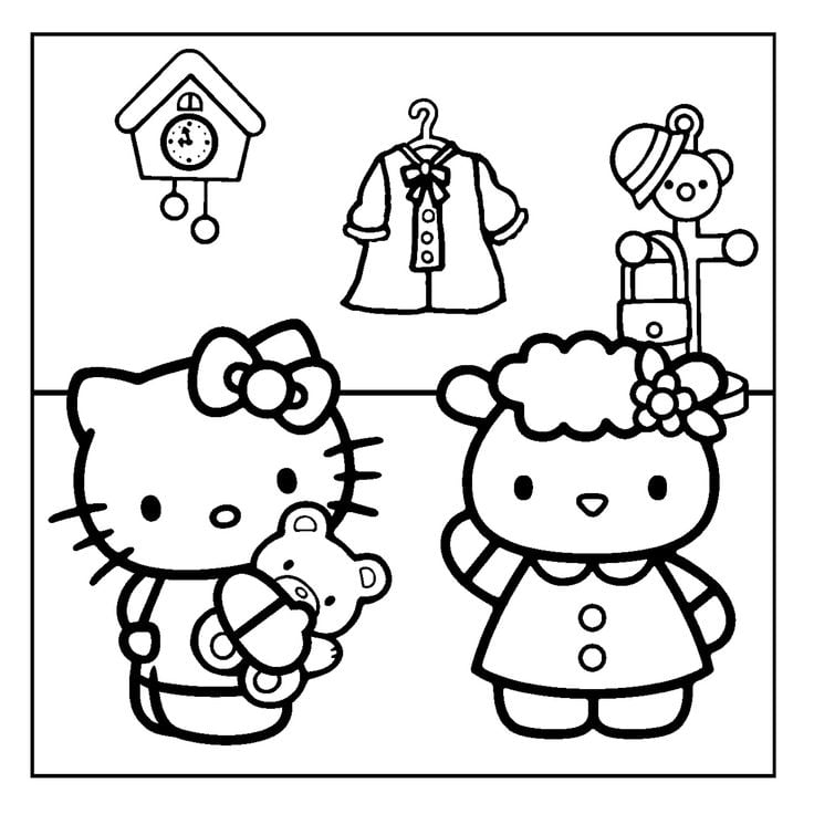 Dibujos de Hello Kitty de compras para colorear con temática de El Buen Fin 2024