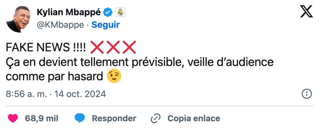 Tweet de Kylian Mbappé
