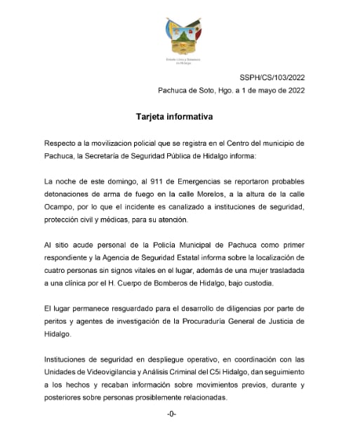 Comunicado SSP Hidalgo