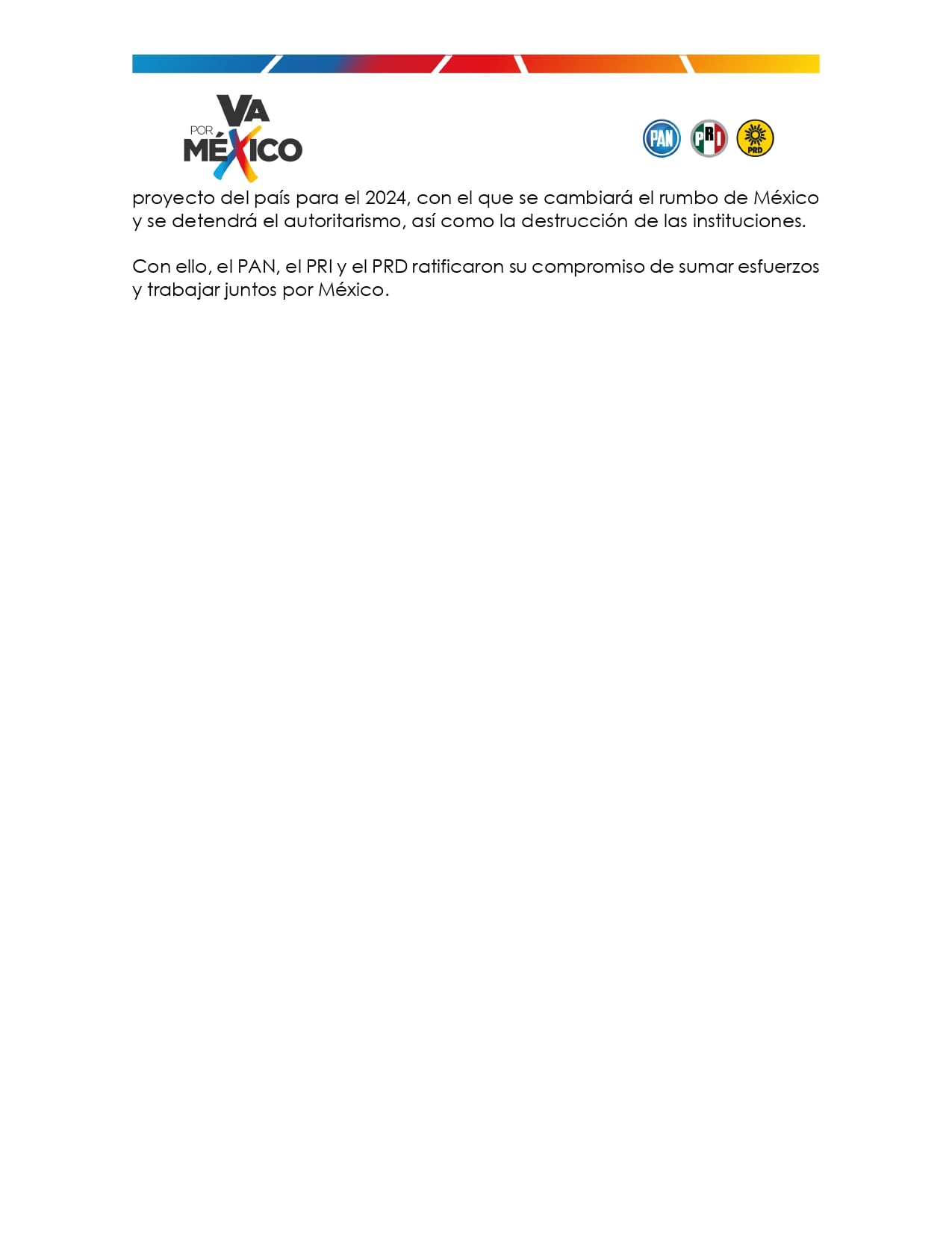 PAN y PRI incluyen, ahora sí, al PRD en la alianza Va por México para las elecciones 2023 y 2024