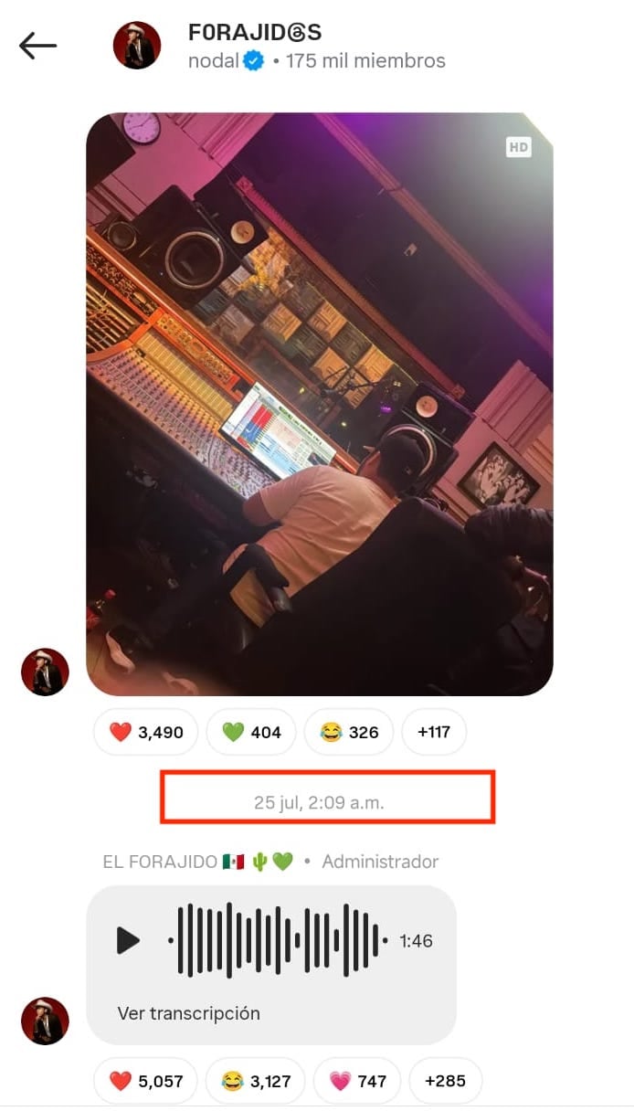 Grupo de difusión de Christian Nodal en Instagram.