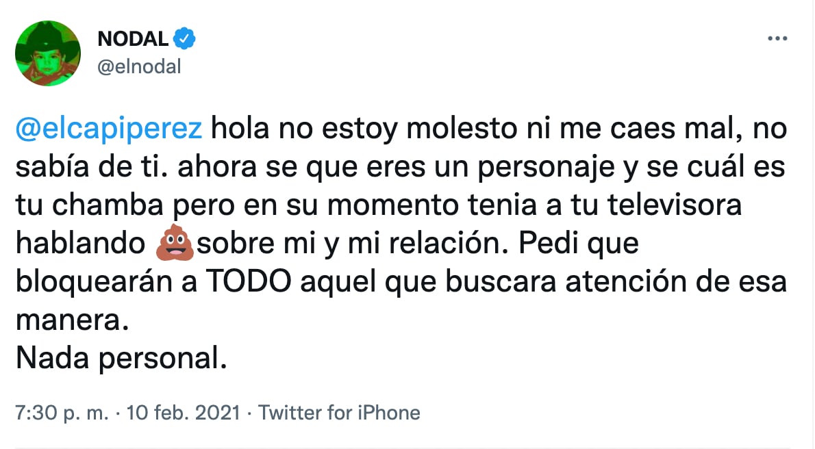 Christian Nodal negó problemas con El Capi