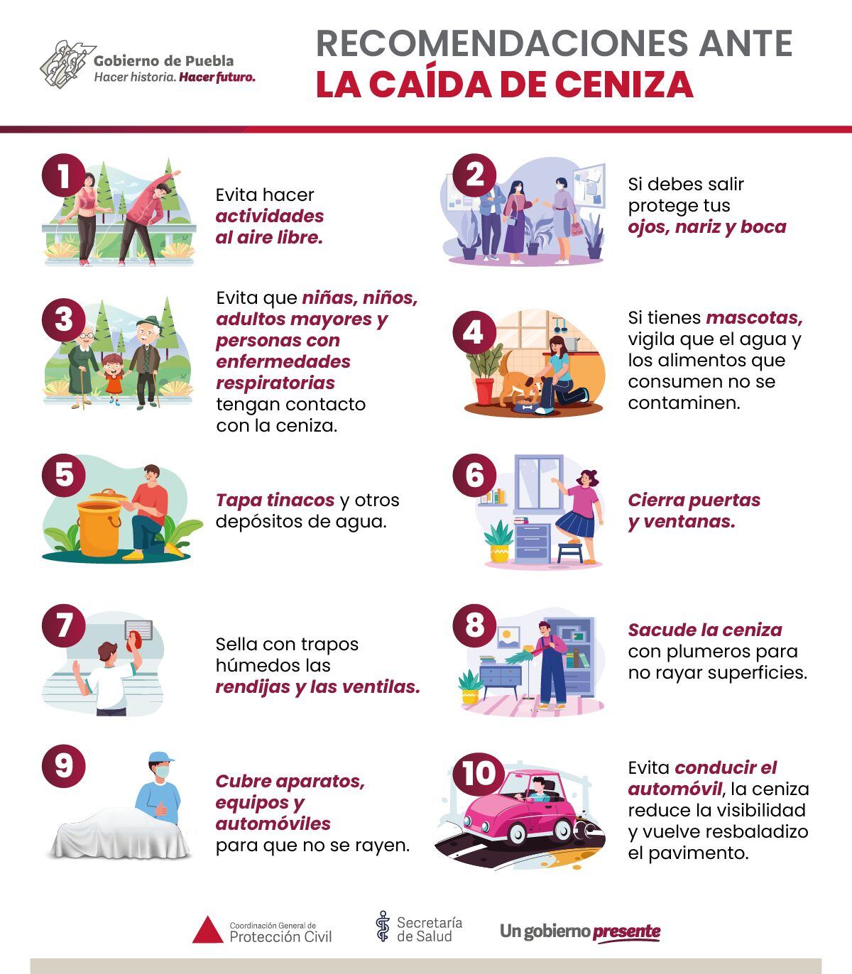 Recomendaciones ante la caída de ceniza gobierno de Puebla