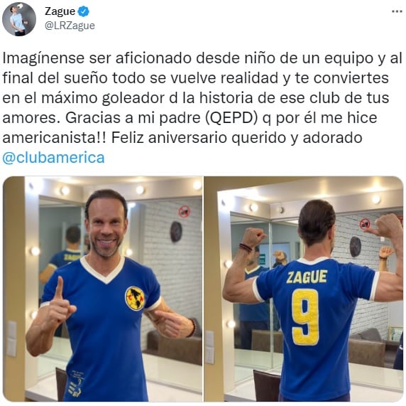 Mensaje de Zague al Club América en su aniversario 105