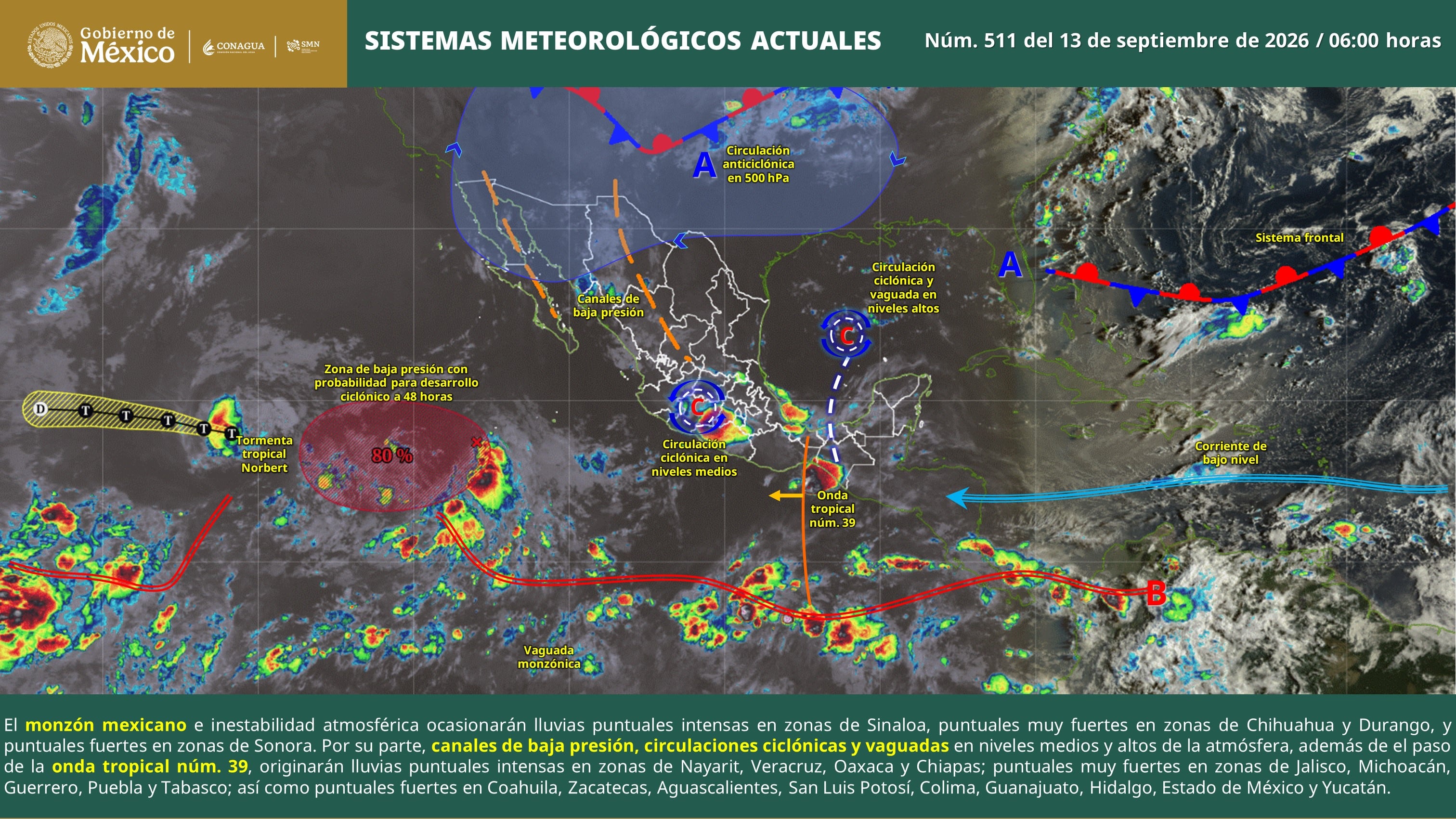 Clima en México 13 de septiembre