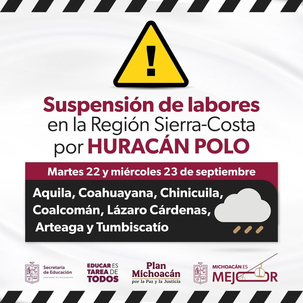 Michoacán suspende clases por el huracán Polo: estos son los municipios