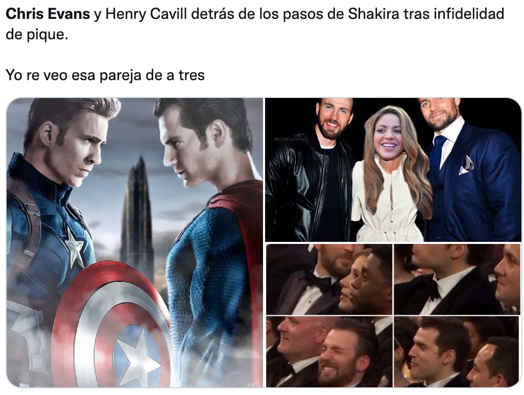 Usuarios quieren que Shakira elija entre Henry Cavill y Chris Evans