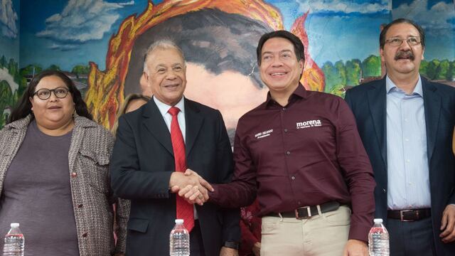 Los dirigentes nacionales Mario Delgado (Morena) y Alberto Anaya (PT), y Citlalli Hernández, secretaria general de Morena, encabezaron conferencia en la que anunciaron el apoyo del Partido del Trabajo a Armando Guadiana