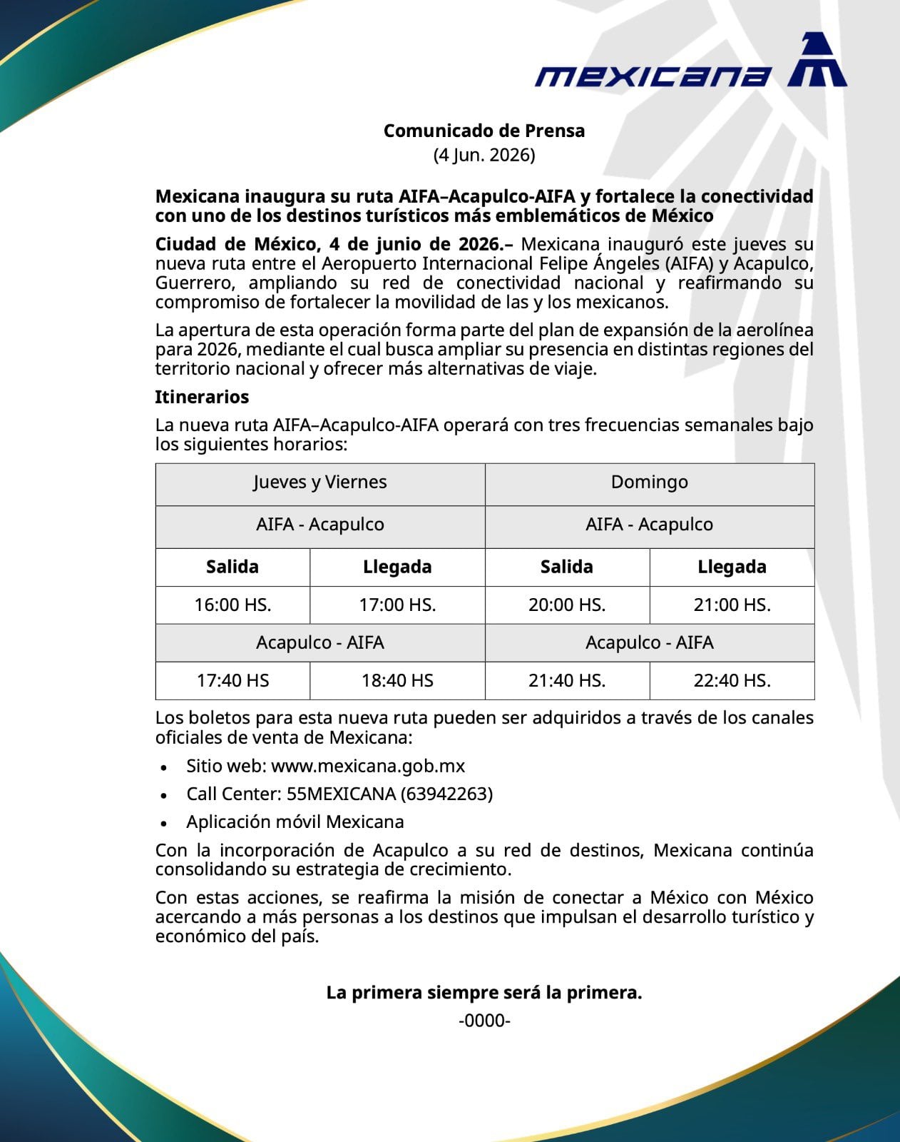 Mexicana inaugura ruta directa AIFA-Acapulco