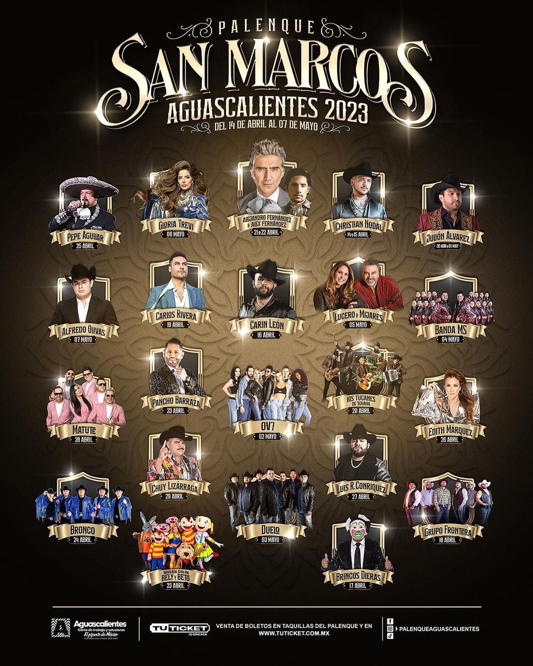 Artistas que estarán en el Palenque de la Feria de San Marcos 2023