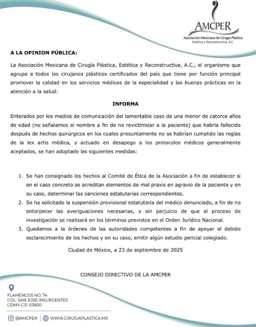 Suspenden a cirujano Víctor Manuel Rosales tras caso Paloma Nicole