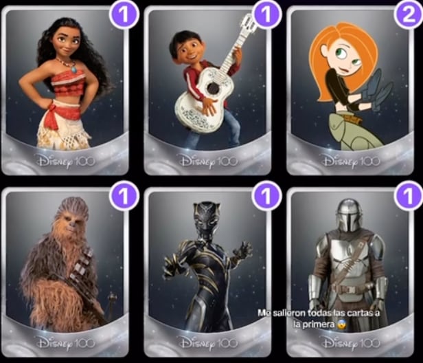 Juego de cartas Disney 100 en TikTok de la semana del 23 al 30 de octubre