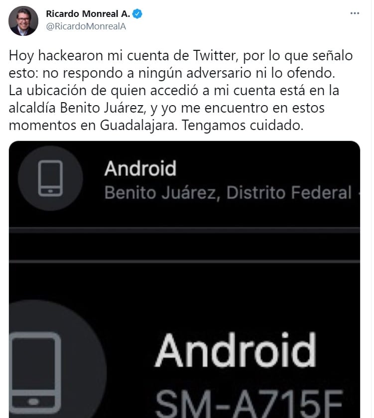 Ricardo Monreal denuncia hackeo a su cuenta de Twitter