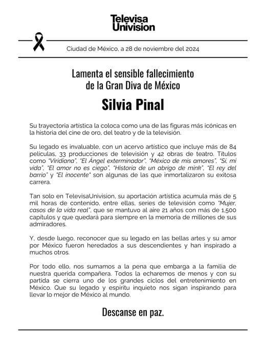 Comunicado, Silvia Pinal