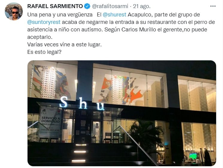 Publicación de Rafael Sarmiento en Twitter