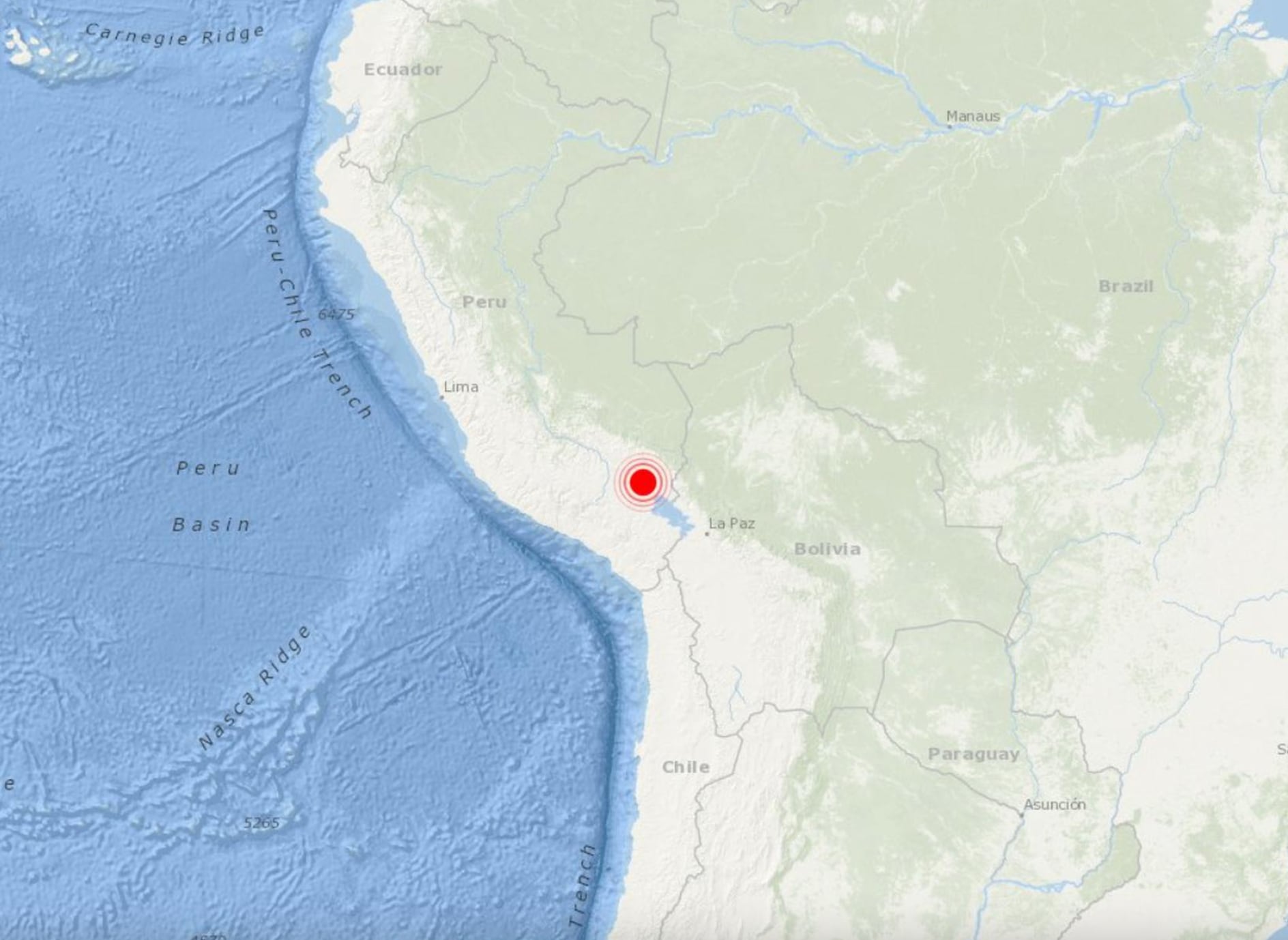 Epicentro sismo en Perú