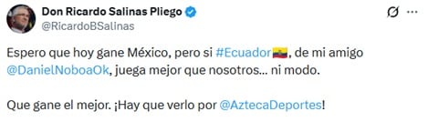 Ricardo Salinas mezcla futbol y política al hablar de Daniel Noboa