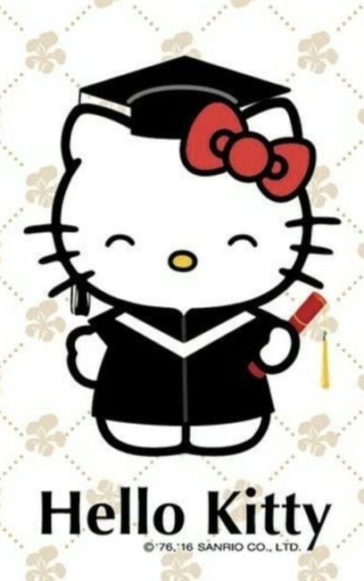 Tarjeta de Hello Kitty para graduación en traje negro