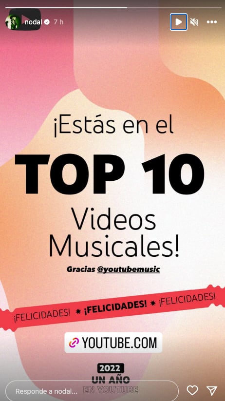 Christian Nodal presume que fue uno de los más escuchados en YouTube en 2022
