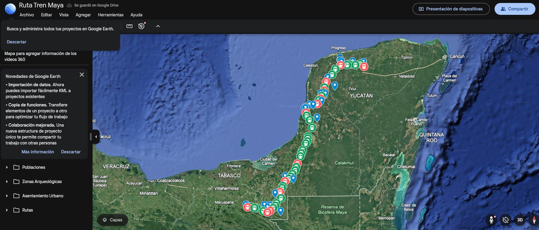 Ruta del Tren Maya en Google Earth