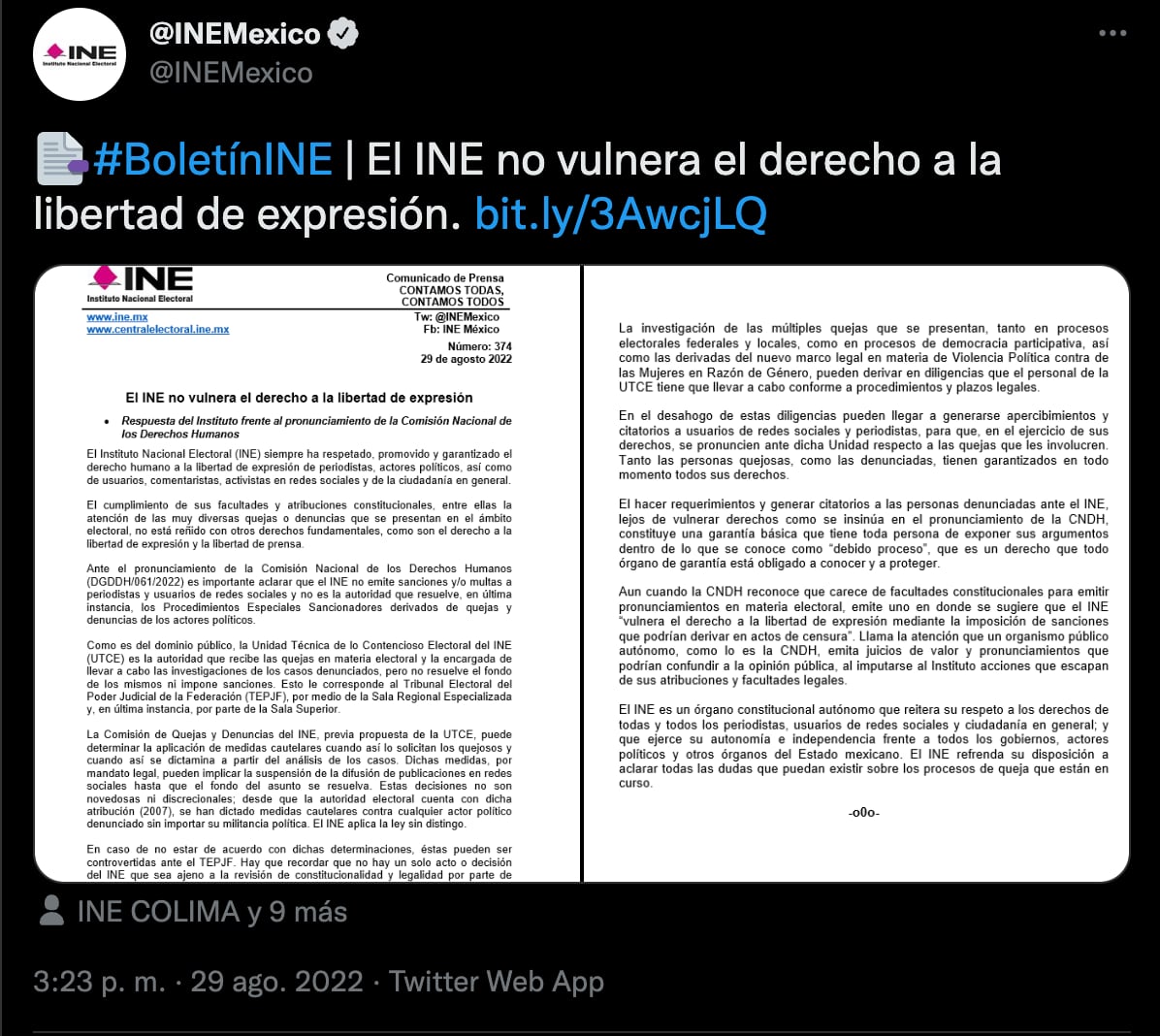 INE responde a CNDH, dice no vulnerar libertad de expresión a influencers y periodistas