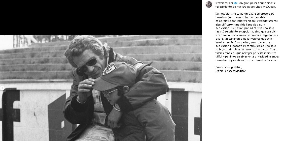 Hijos de Chad McQueen confirman su muerte.