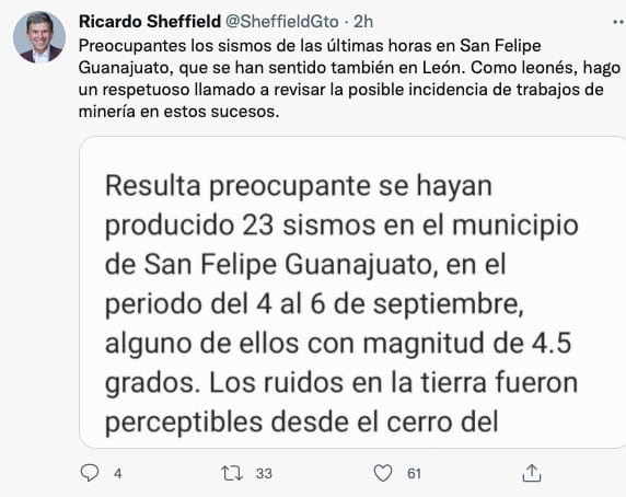 Tuit de Ricardo Sheffield