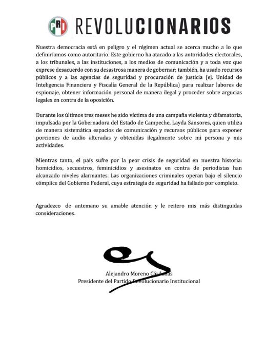 Carta de Alejandro Moreno