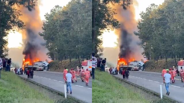 Accidente en México-Tuxpan, dos trailers chocan y provocan un incendio