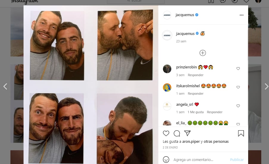 Post en Instagram de Jacquemus y su prometido Marco Maestri.