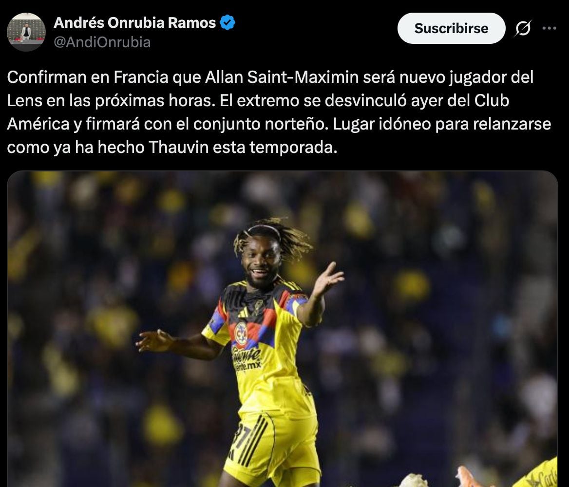 Allan Saint-Maximin apunta a club europeo tras salir del Club América.