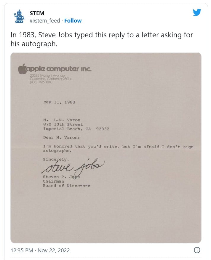 Carta de Steve Jobs