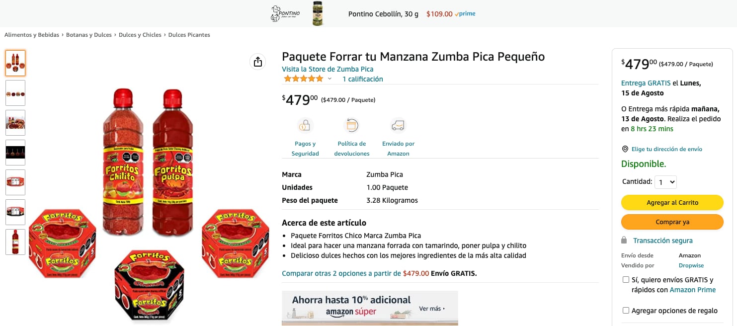 Ingredientes para Sushi de pepino con chamoy