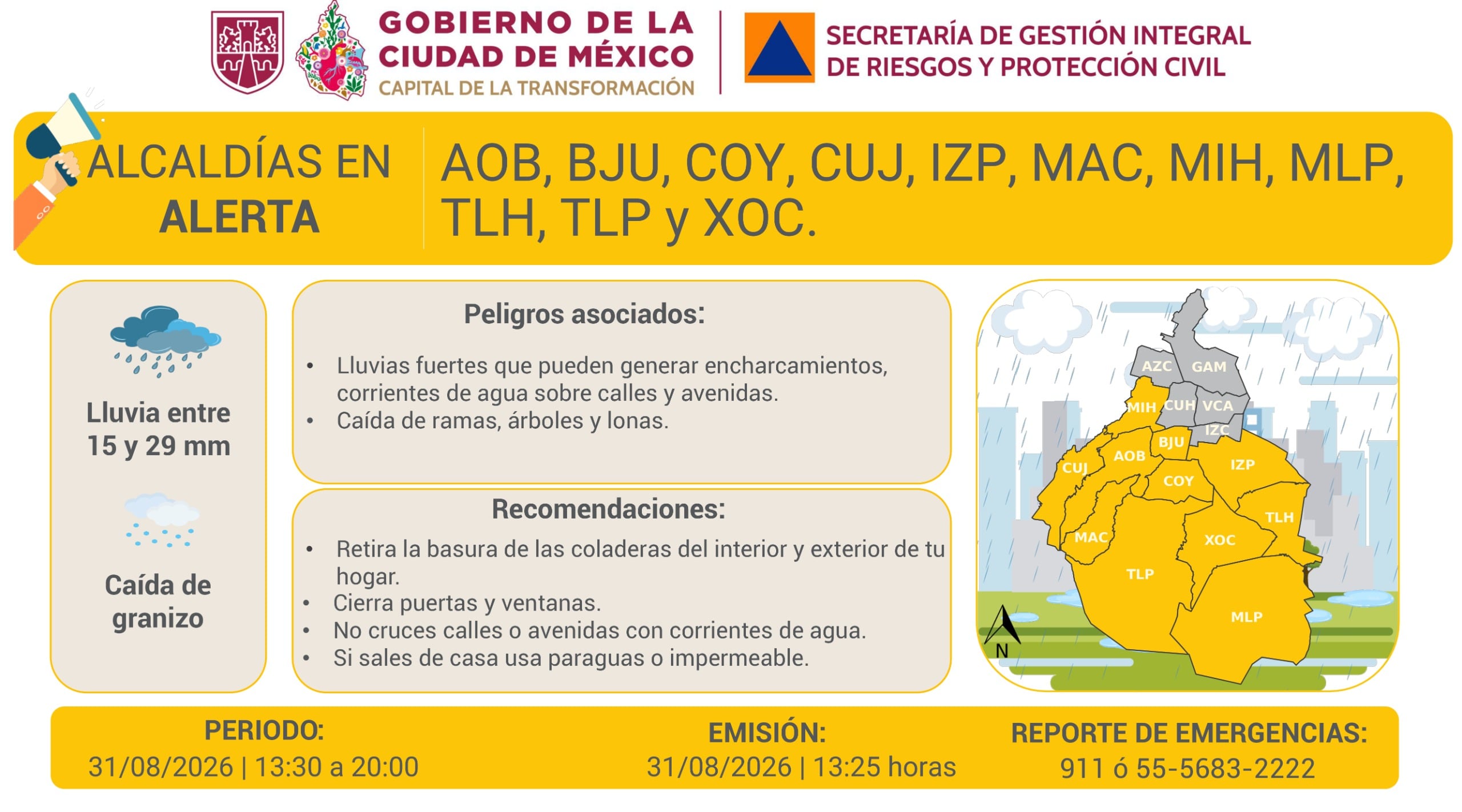 Cielo negro en CDMX: activan Alerta Amarilla por lluvias y granizo en 11 alcaldías