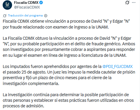 Edgar y David, vinculados a proceso por presunto fraude en examen de la UNAM