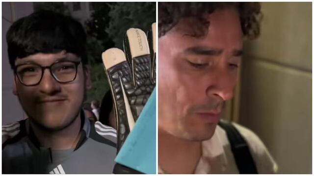 Memo Ochoa recibe guantes de un fan